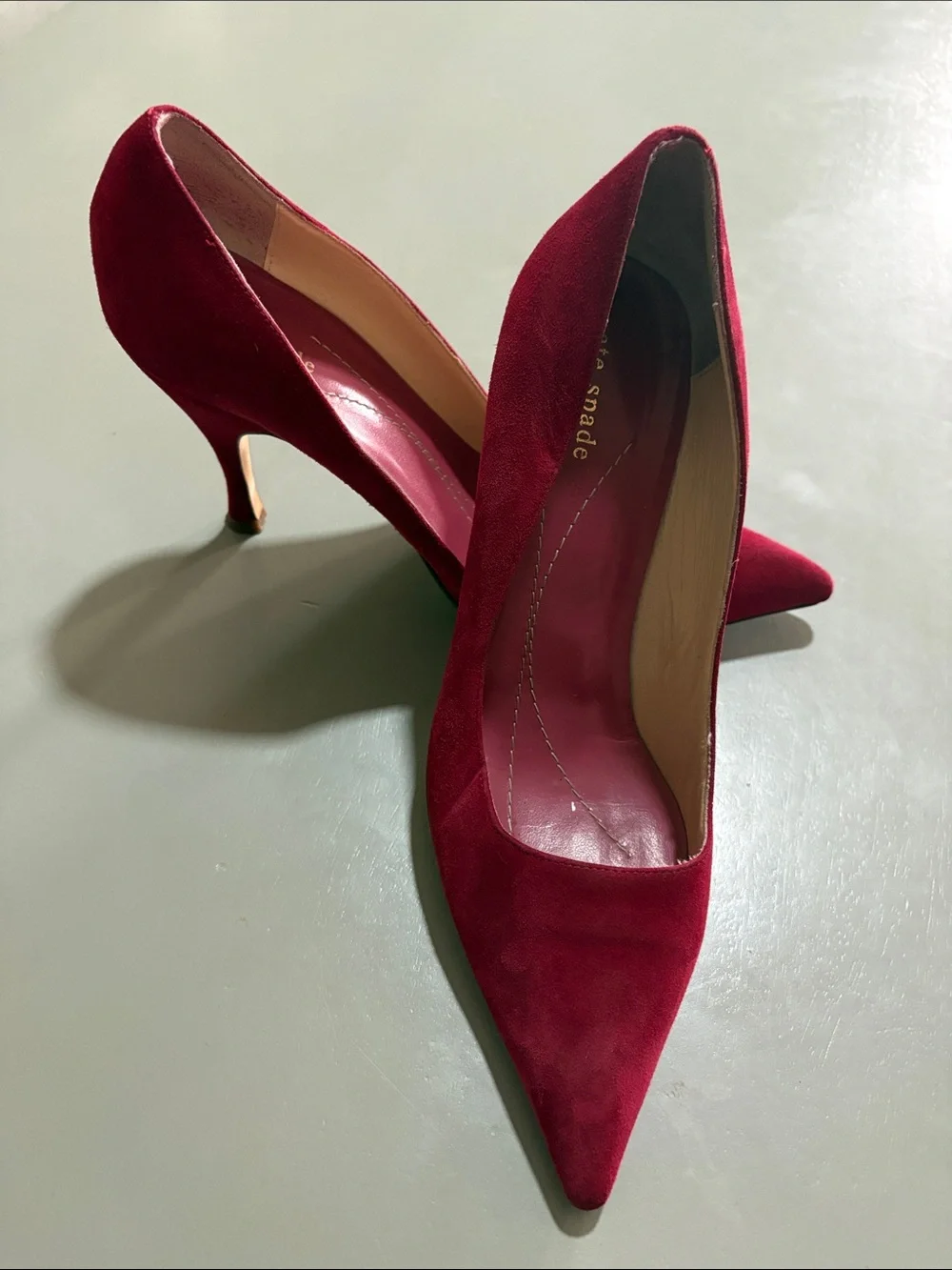 kate spade Red Suede Pointed Toe Pumps, 3.75” heel